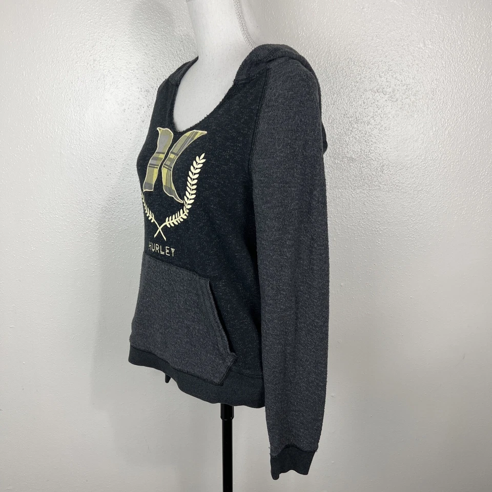 Hurley 毛衣女式中号灰色黄色图形套衫连帽衫勺子休闲 — 第 2/4 张图片