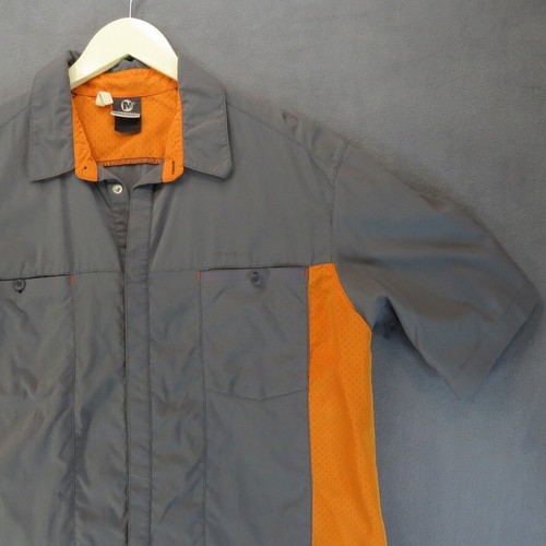 Merrell Mens Shirt Sz Large Short Sleeve Button Up Orange Gray Fishing Hiking - Picture 3 of 9