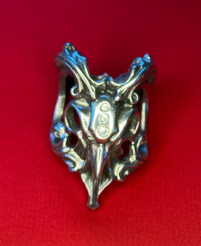 Alchemy Gothic Ram Skull Sworvoski Crystal Ring US Size 8 Labeled UK Q
