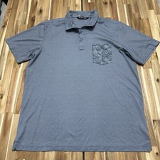 Travis Mathew Polo Shirt Mens 2XL Blue No Maps Floral Pocket Performance Golf