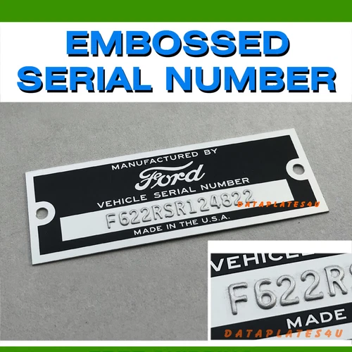 FORD DATA TAG EMBOSSED NUMBER HOT RAT ROD PLATE & ATTACHING SCREWS