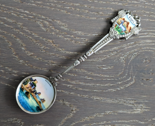 800 Silber Insel Capri Italien emailliert Faraglioni Ziege Endstück Souvenir Löffel - Bild 1 von 10