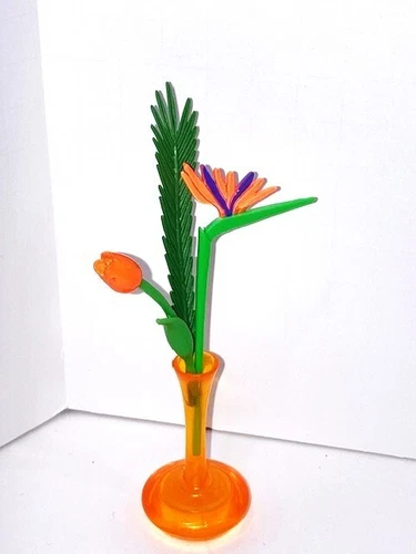 Barbie Vintage Orange  Vase with Flowers- Diorama/ Dollhouse  Accessory