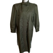 Weather Wise By Micki! Raincoat Size 15 16 Vintage Olive Green Belted Lined Puff