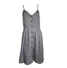 UMGEE Grey Gray Yellow Polka Dots Sleeveless Button Front Dress Womens S Small