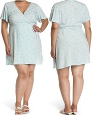 NWT ABOUND BLUE FLORAL SHORT SLEEVE WRAP DRESS Sz 3X