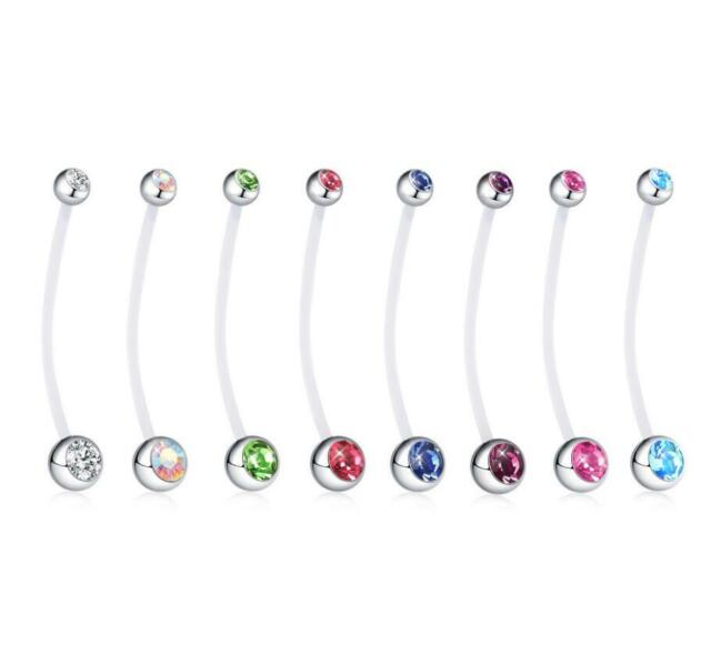 Maternity Belly Bar Pregnancy Navel Ring Double Gem PTFE Flexible Crystal Ladies Maternity Belly Bar Pregnancy Navel Ring Double Gem PTFE Flexible Crystal Ladies