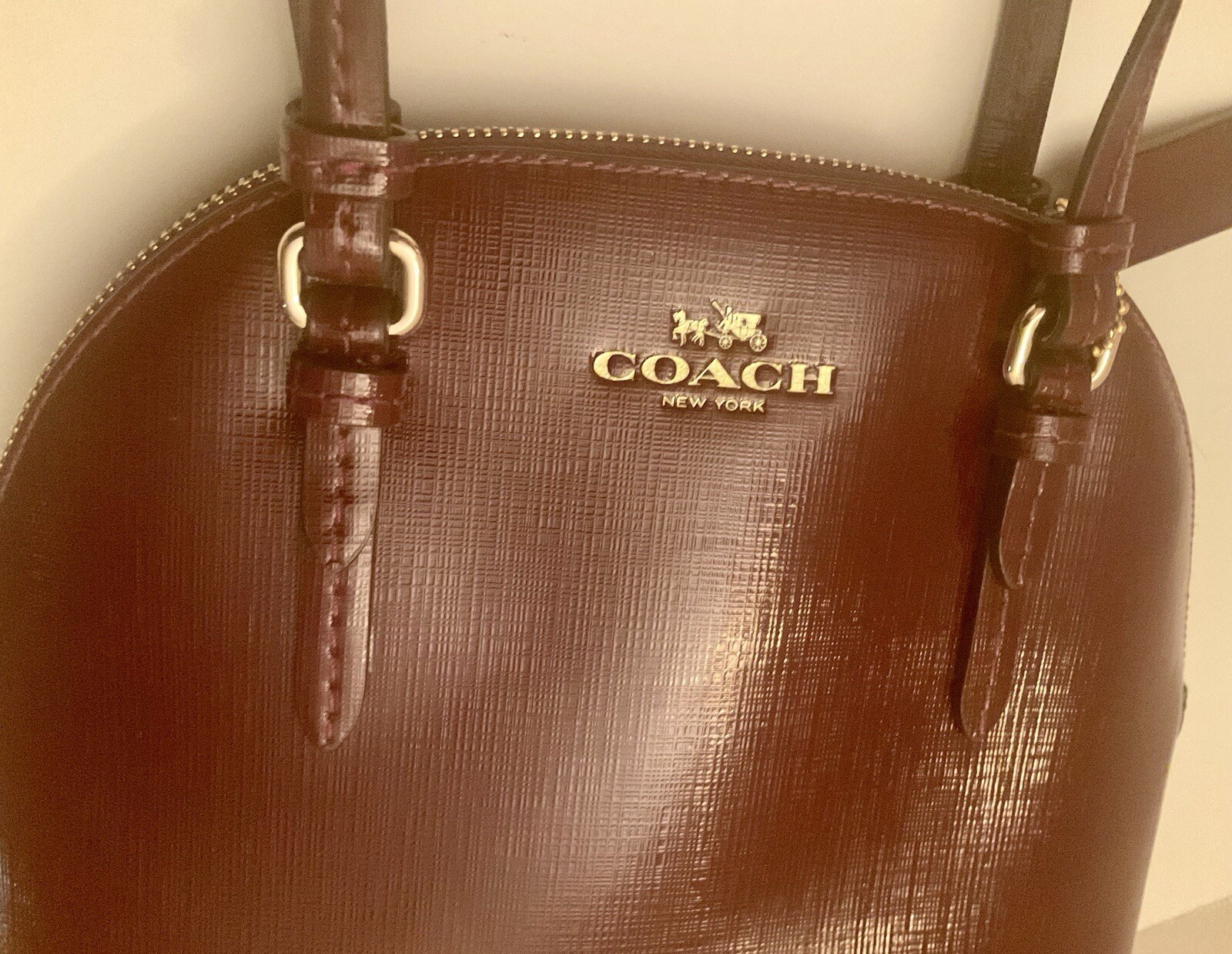 Coach PEYTON Mini Cora Domed Satchel Handbag With Coin Purse - Burgundy Leather image 3