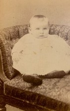 Cabinet Card Photo Victorian Baby On Couch 1890s Infant Studio Photograph