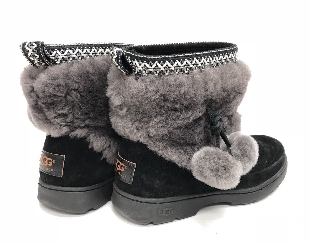 UGG 1012999 Brie Sheepskin Waterproof Suede Boots Black multiple sizes Pom Pom