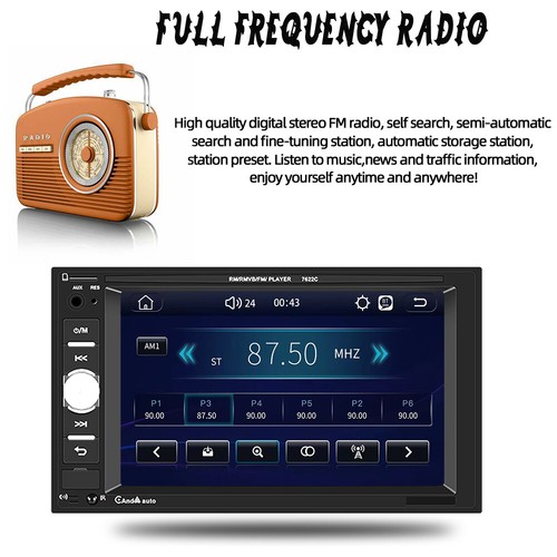 CarPlay Android Auto 7" Double 2 DIN Car Stereo Radio Touch Screen Bluetooth CAM - Picture 4 of 12