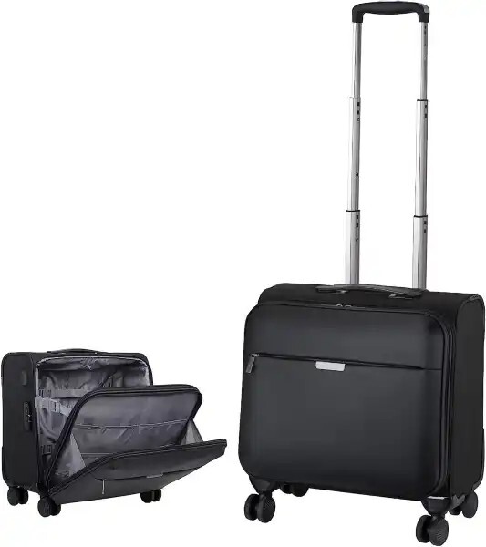 Hanke Softside Carry On Luggage with USB Port, 16 Inch Square Suitcase Black