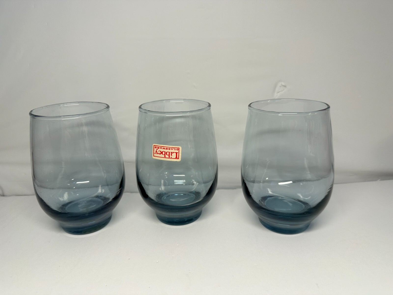 Libbey Tempo Glasses Tumblers Smokey Blue Vintage Drinkware 4.25