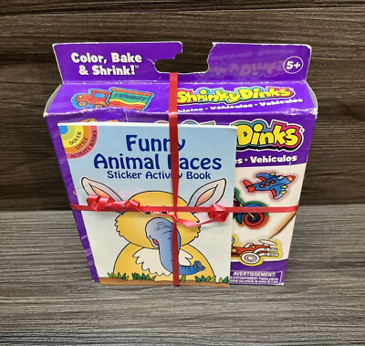 Alex Brands Shrinky Dinks Vehicle Pack & Funny Animal Faces Sticker Book *NOS*