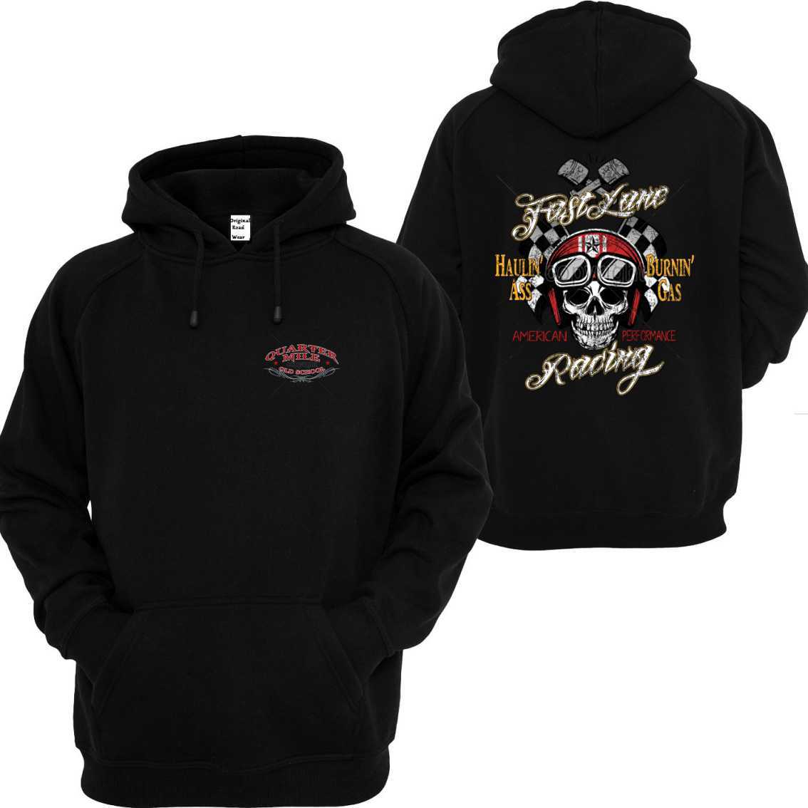 Felpa con Cappuccio Nero V8 Oldschool Hot Rod US Car `50 Stile Emotiv Motor Mani