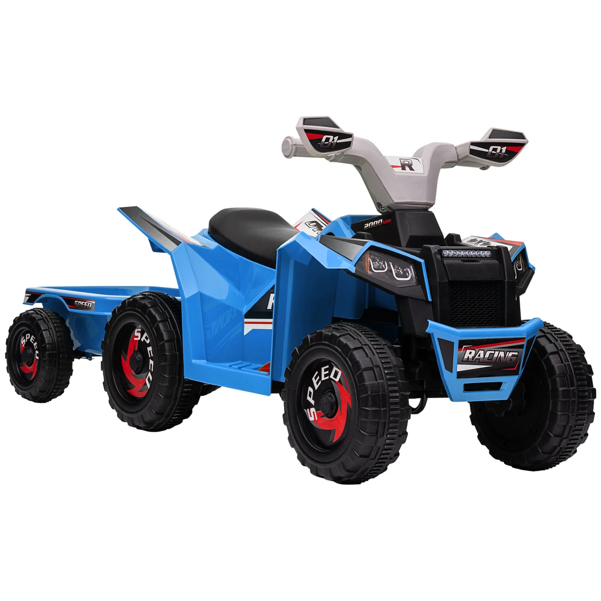 HOMCOM Electric Quad Bike 6V Kids Ride On ATV with Back Trailer
