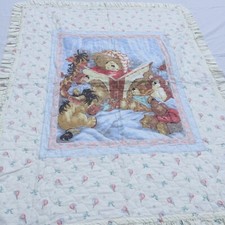 Teddy Bear Reading Book Quilt Handmade Crib Blanket Comforter 38" x 50"