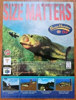 1999 Bass Hunter 64 Nintendo 64 N64 Size Matters Take 2 Print Ad - 7.5'' X 10.25''