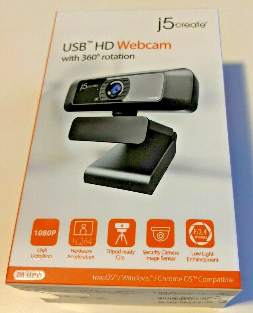 BRAND NEW j5create - USB HD Webcam 1080p with 360° Rotation - Black - JVCU100