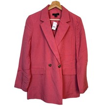 Ann Taylor Linen Blend Double Breasted Blazer Sz 6 Career Minimal Tailored NWT