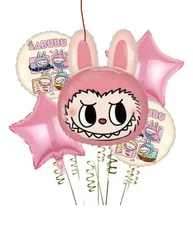 MONSTER PLUSHY PARTY BIRTHDAY DECORATION BALLOONS FOIL MYLAR 5 PC- Pink