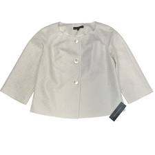 NEW Harve Benard White Metallic Textured Cropped Jacket Women's M 3/4 Sleeve