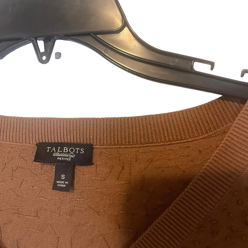 Suéter Henley Ann Taylor Talla Pequeña Petite Cuentas Marrón Mezcla Seda Foto 4 de 4