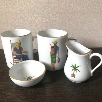 PHILIPPE DESHOULIERES Limoges Caraibes Plate Mug Cup Creamer Small