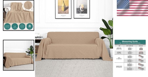 Soft Cotton Sofa Covers for 3 Cushion Couch - Machine Washable & Easy to Install - Picture 2 of 9