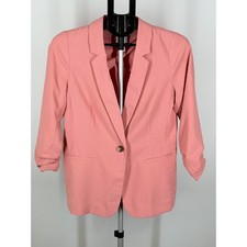 LC Lauren Conrad Womens Pink Ruched 3/4 Sleeve Single Button Blazer Jacket XS