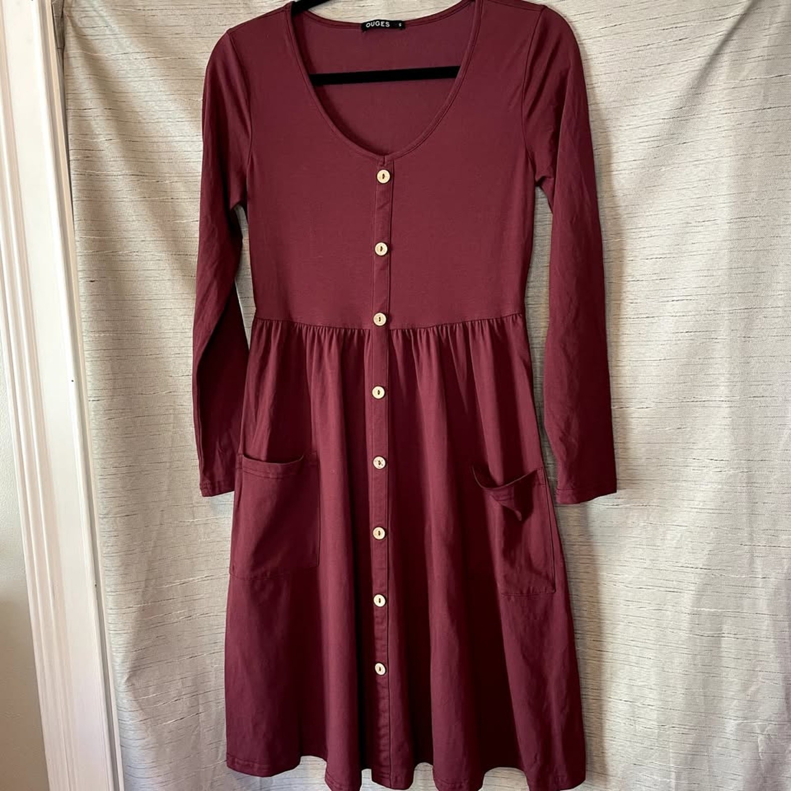 OUGES Dk. Wine Midi Skater Dress. Pockets, Cork L… - image 1