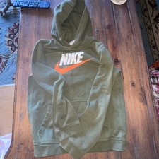 Nike Sportswear Club Fleece Hoodie Boys XL Green White Spellout Swoosh Outdoors