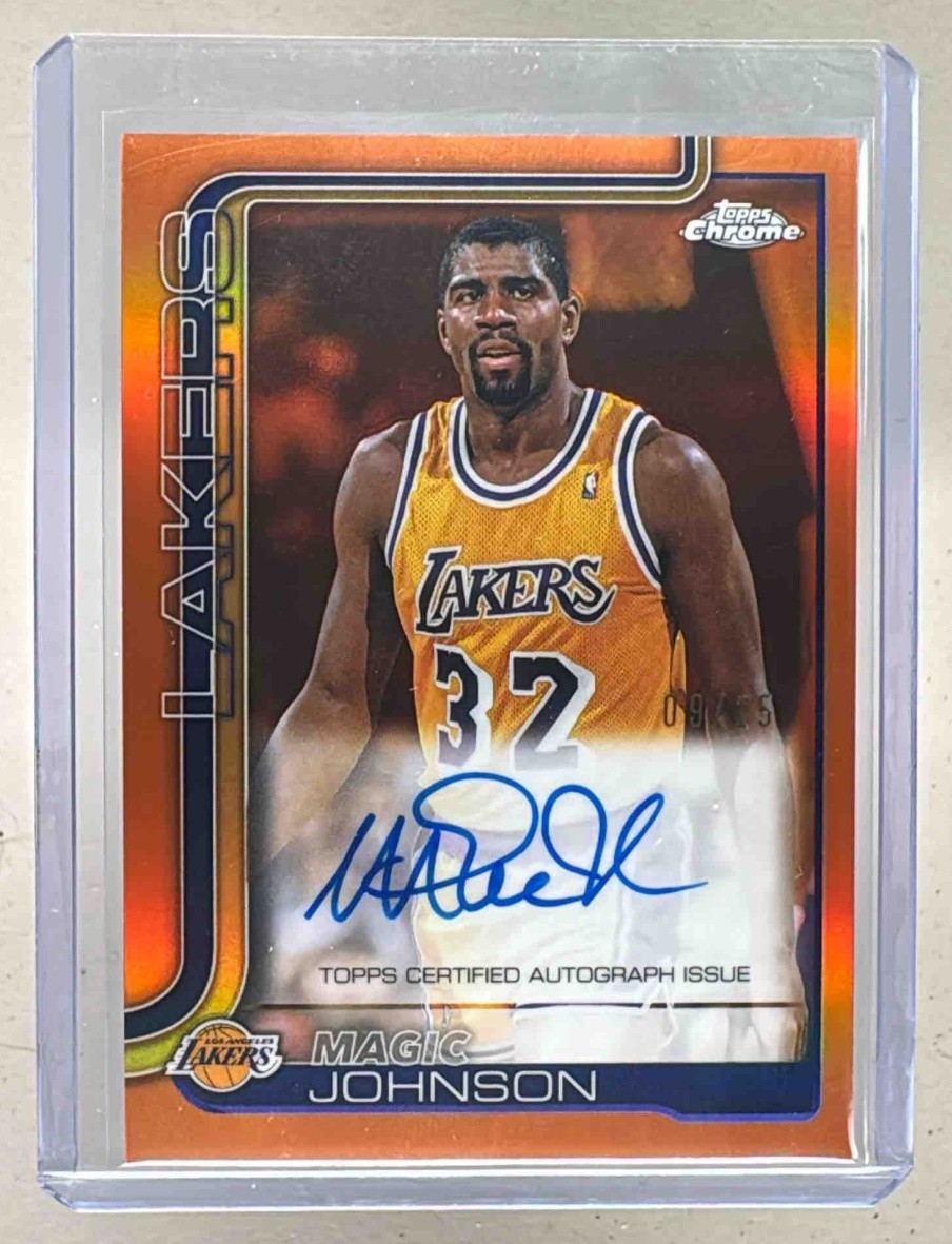 Magic Johnson 2025 Topps Chrome #TCA-MJ Orange Refractor Auto /25