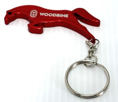 Woodbine Jumping Horse Bottle Opener Keychain Red Aluminum Souvenir Gift GUC