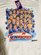 Vintage 1998 Team USA Hockey Caricature Tee Double Sided NWT Large Made In USA