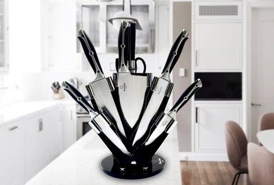 Prime Cook 8 Piece Stainless Steel Knife Block Set with Cleaver