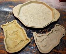 Vtg SET 3 Brown Bag Cookie Art Shortbread Molds THISTLE/ TYRANNOSAURUS/KITTY CAT