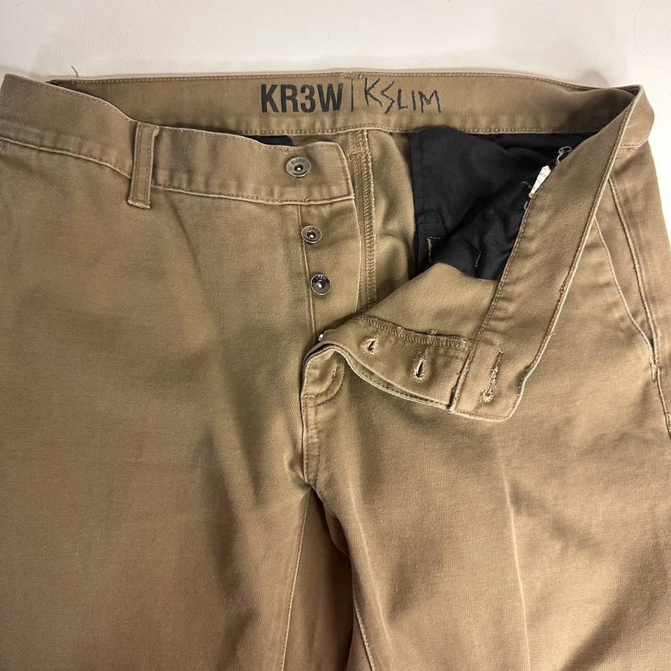 KR3W K Pantalones Ajustados Para Hombres 32x31 Marrón Botón Mosca Calce Ajustado Informal Patín Ropa de Calle Foto 3 de 4