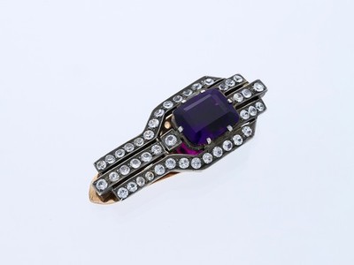 Antike Brosche Amethyst weiße Saphire 6,00 ct Rose Gold Deta Schmuck