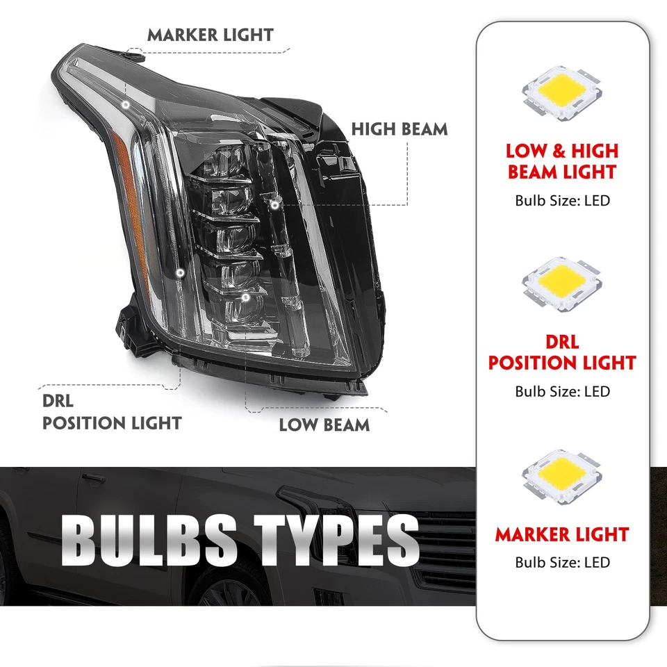 Passenger Headlight For 2015-2020 Cadillac Escalade Full LED Headlamp Right RH Foto 3 de 4