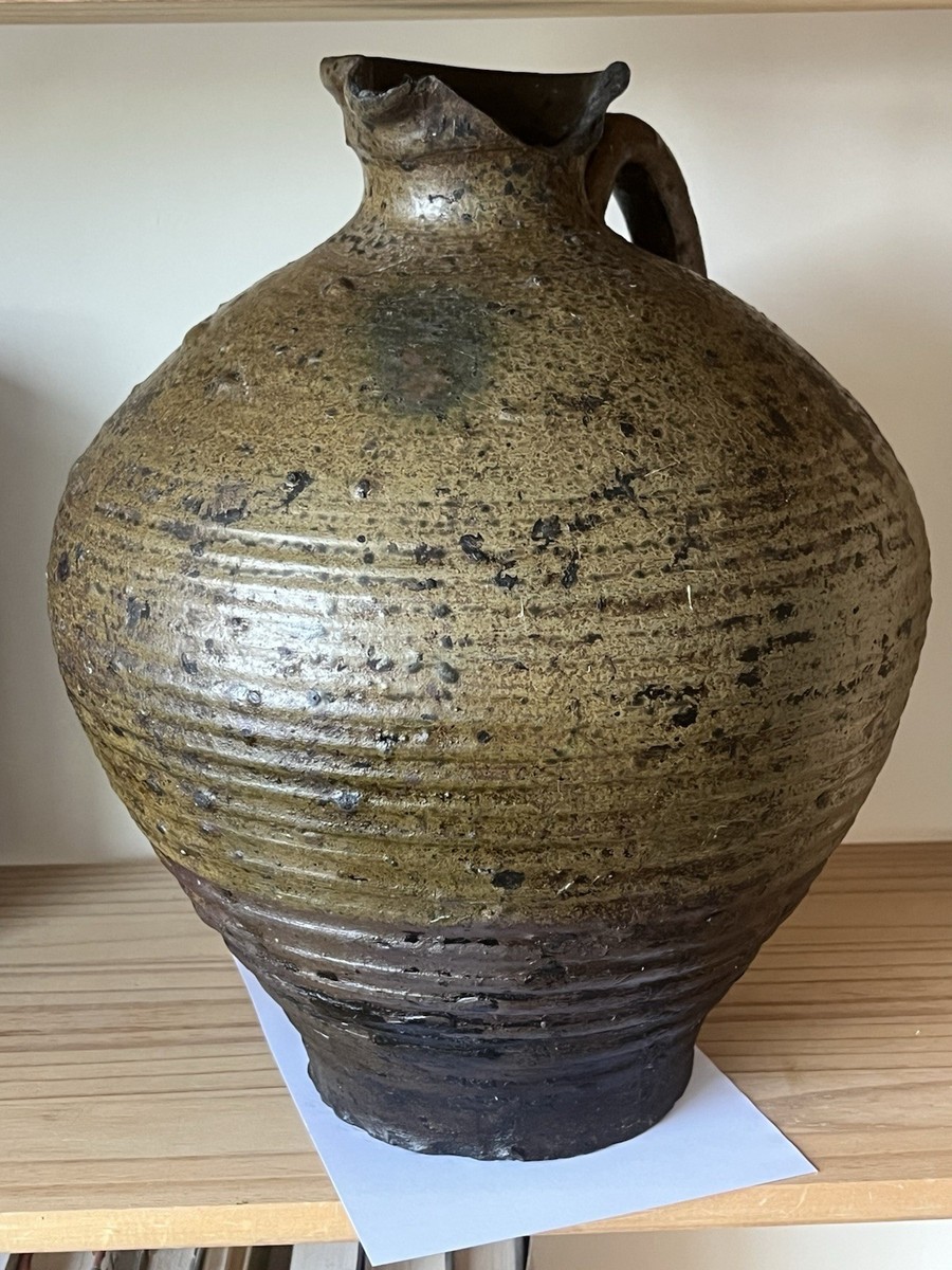 Antique Southern Alkaline Glaze Stoneware Jug - USA Strap Handle