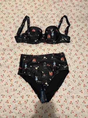 Collectif x Playful Promises Cocktail Balcony Bikini 2 piece Set, XS NWT 