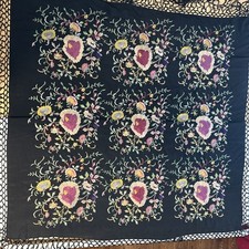 Vintage Chinese Silk Embroidered Piano Scarf Shawl Fringed Tablecloth