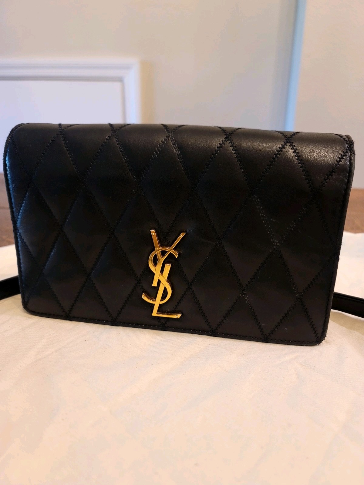 Saint Laurent Mini Borsa a Tracolla Nera Catena Becky Pelle di Agnello Trapuntata