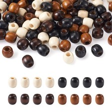 200Pcs Large Hole Barrel Wood European Loose Beads 4 Colors Natural Wooden Dr...