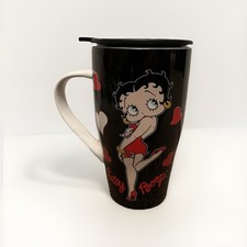 Betty Boop Travel Mug Double Walled Ceramic Coffee Hot Tea Cup With Lid NEW BNIB
