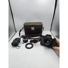 Sears 500 MX 35mm SLR Film Camera Bundle Black 50mm f/2 Lens Flash Bag for parts