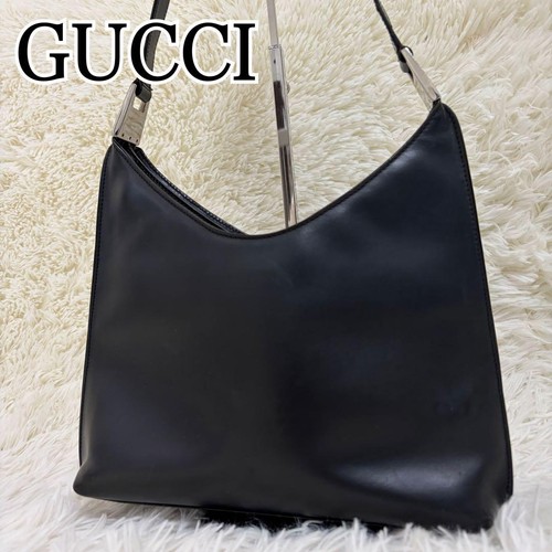 Gucci Tom Ford Era Vintage Leather One Shoulder Bag Black Silver Hardware