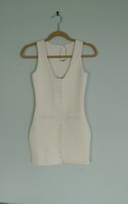 Zara Scoop Neck Button Front Bodycon Mini Dress Small White New