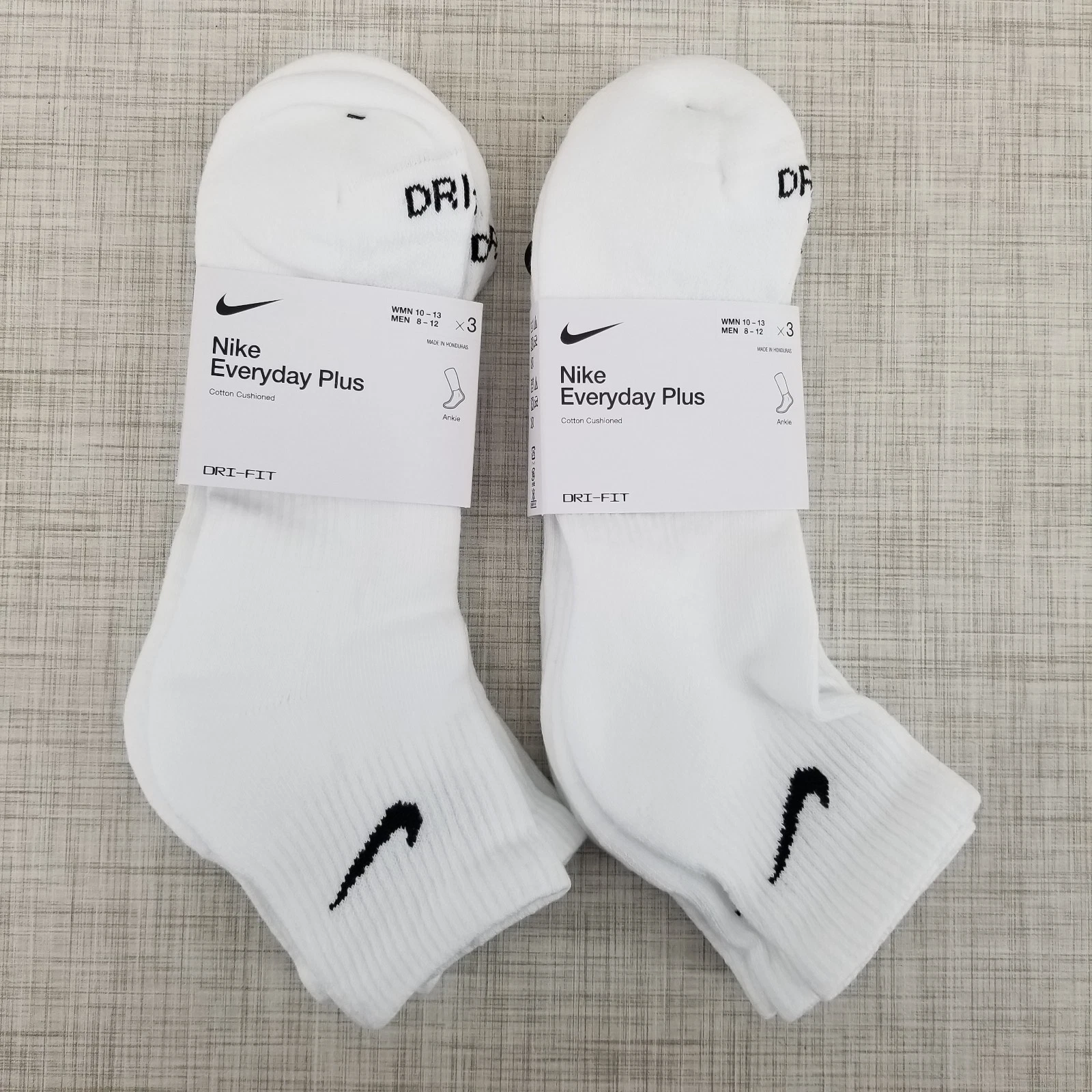 2 Packs Nike Cushioned Ankle Socks Plus Everyday 3-Pack White Men 8-12